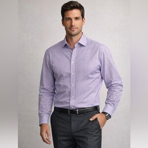 Jos. A. Bank Size XL Reserve Dress Shirt Purple Micro Button Front Long Sleeve